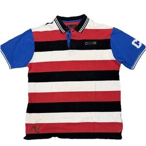 Mens Vintage Y2K Multi Color Size XL COOGIE Polo With Kangaroo Patch 100% Cotton